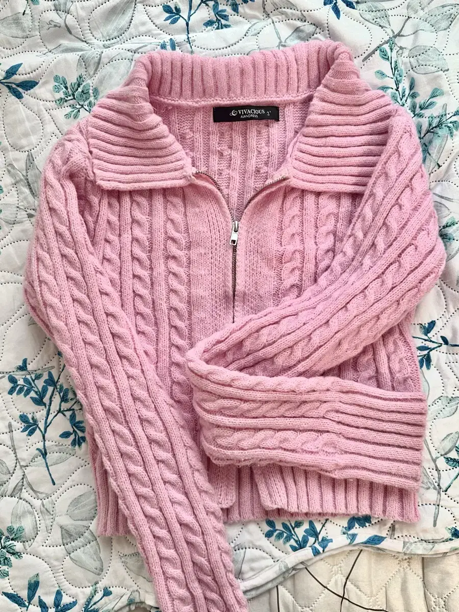 비바셔스 two way knit zipup pink