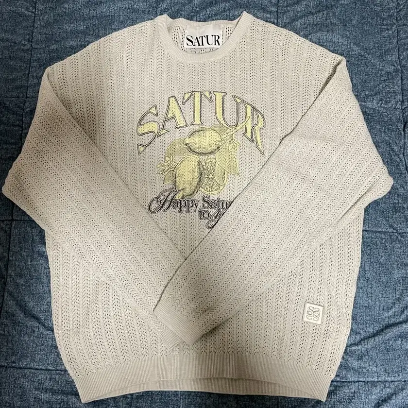◆SATUR◆ Ibiza Citron Summer Graphic Mesh Knit Natural Gree SATUR | 세터 Setser Ibiza Citron Summer Graphic Mesh Knit