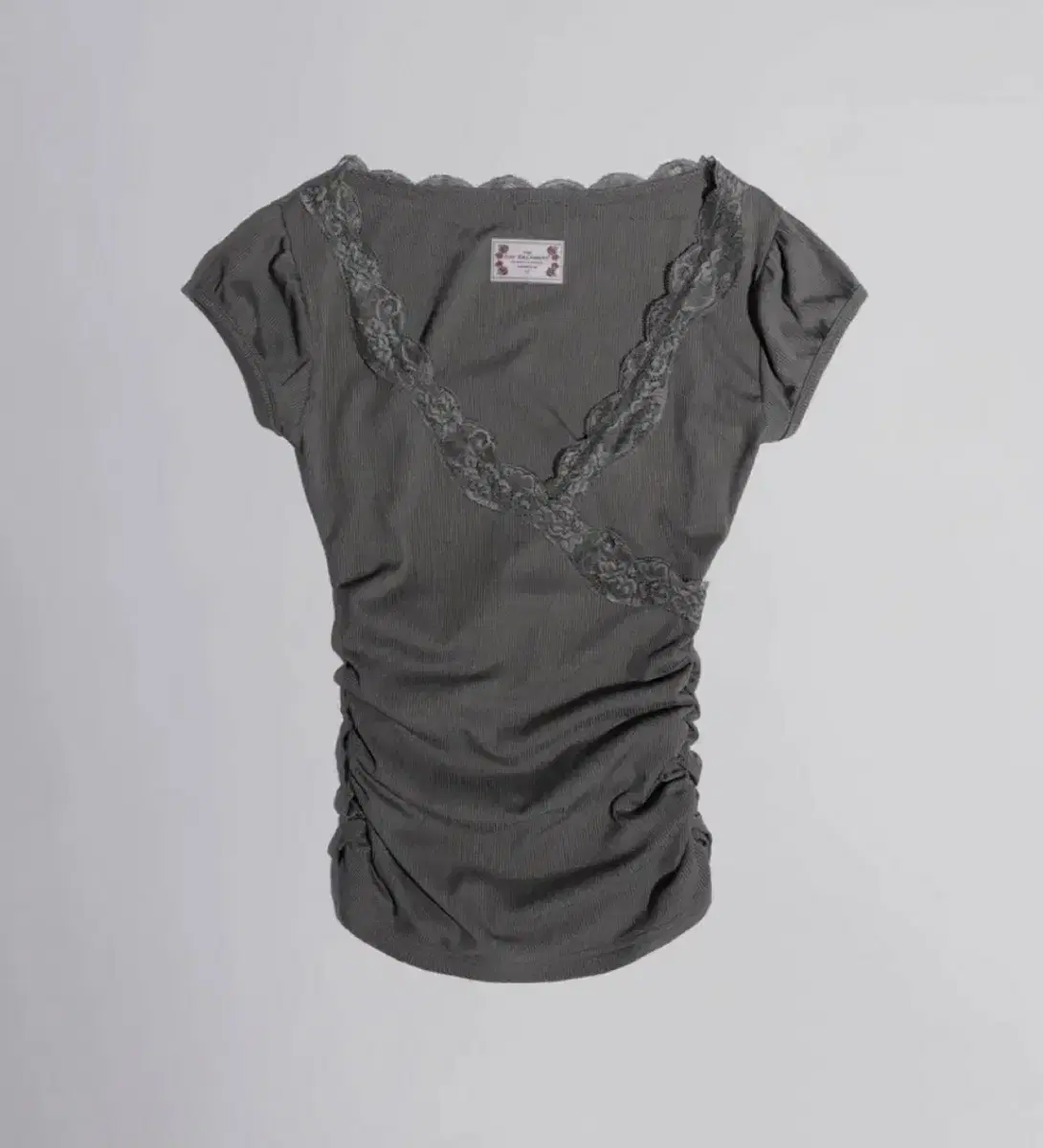 스컬프터 Lace Trim Wrap Tee Charcoal xs