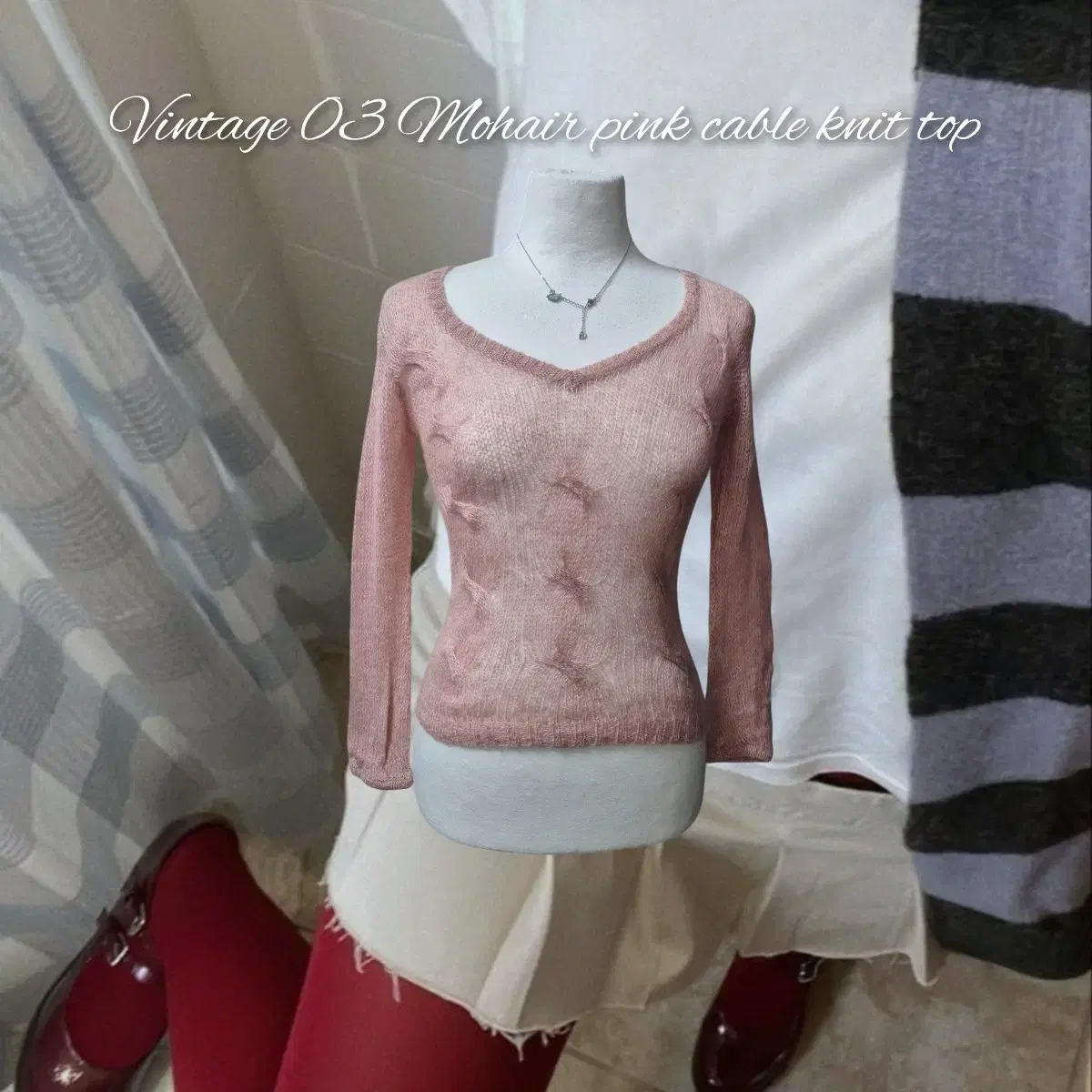 Vintage 03 Mohair pink cable knit top