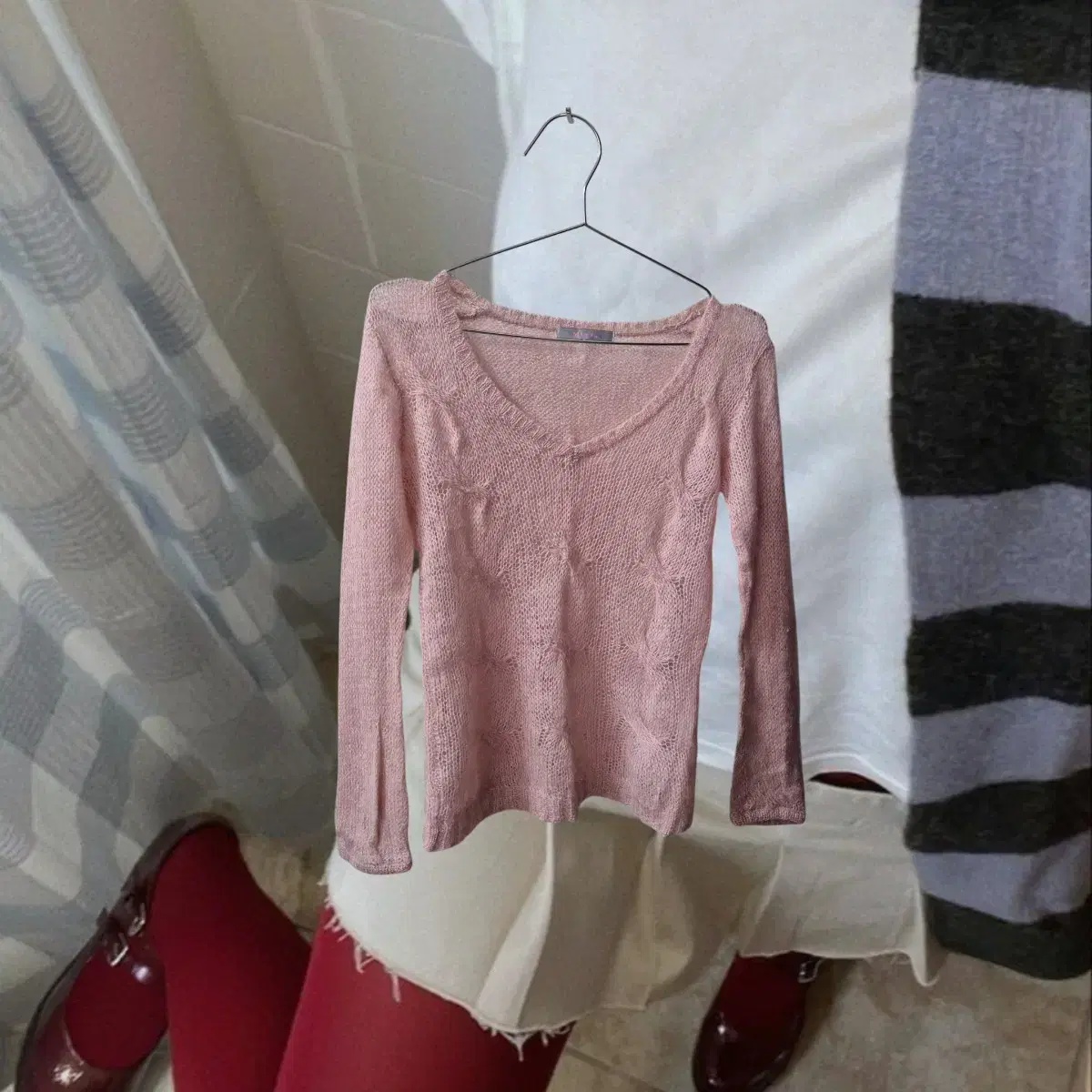 Vintage 03 Mohair pink cable knit top