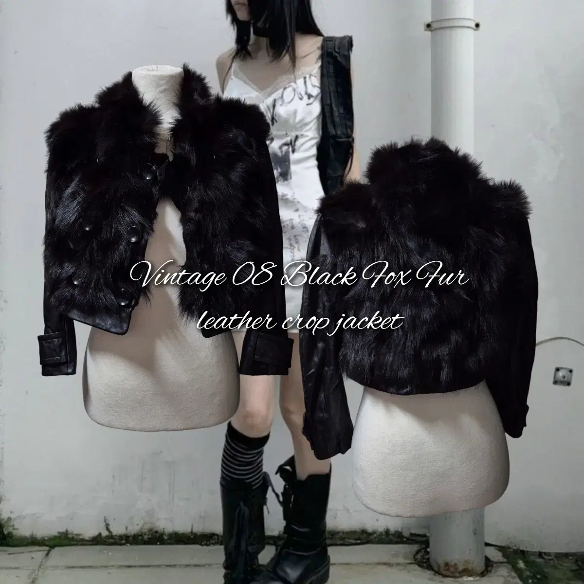 Vintage 08 Black Fox Fur leather crop ja