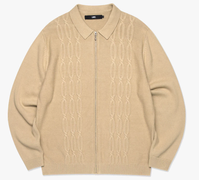 LMC CABLE ZIP-UP KNIT POLO SHIRT beige