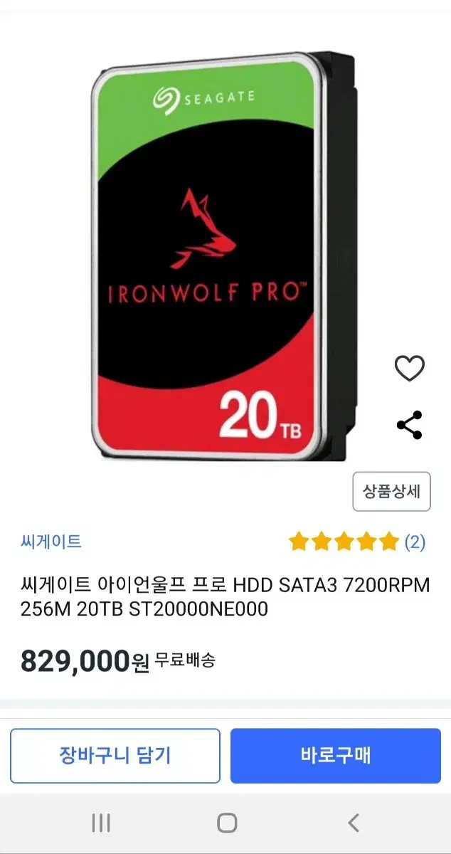 아이언울프 프로 20TB NAS HDD