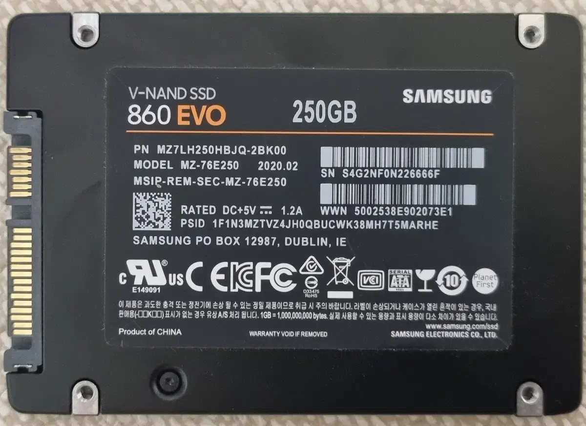 삼성SSD 860 EVO 250G 판매합니다.