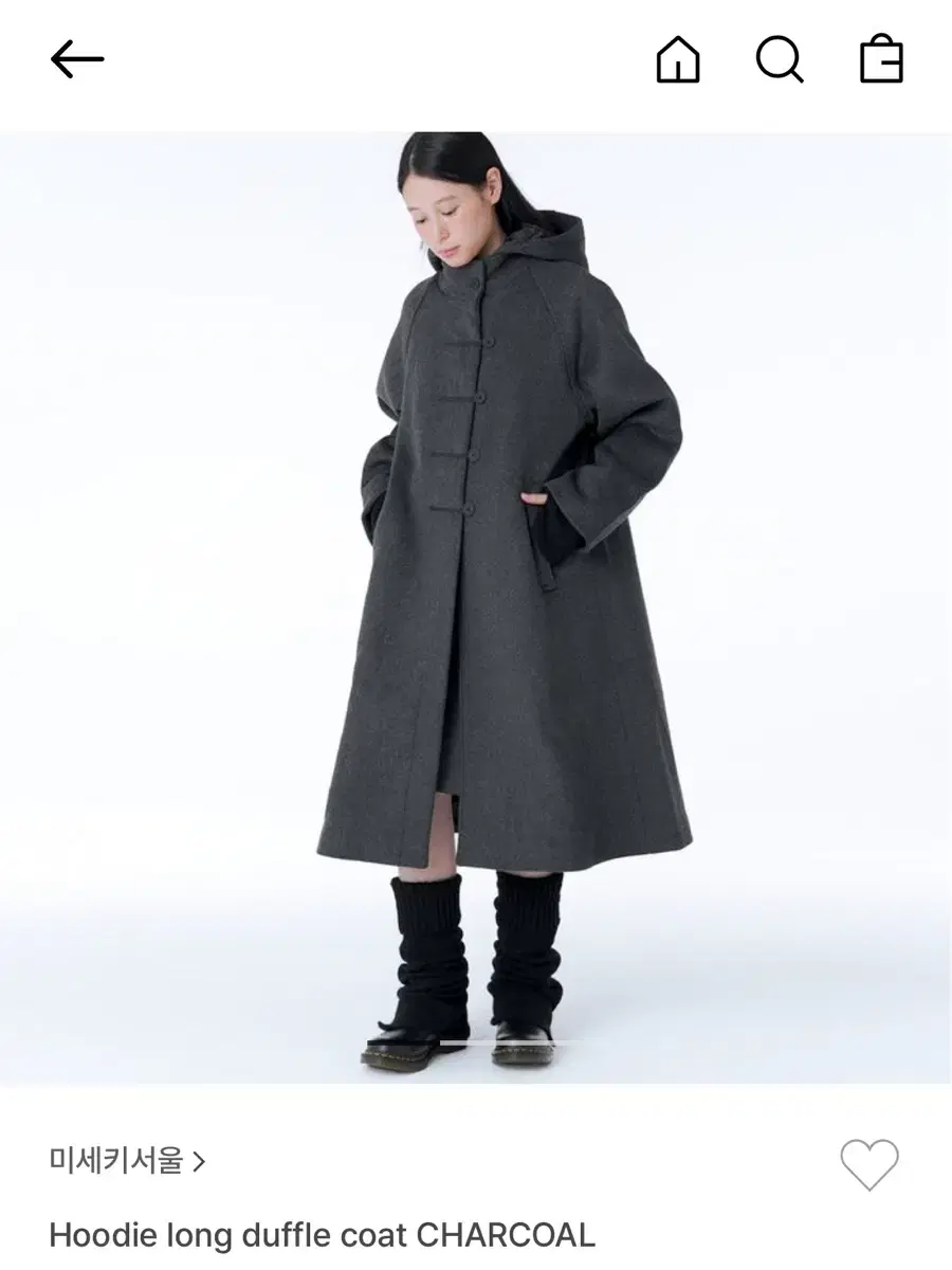 (새상품) 미세키서울 Hoodie long duffle coat CHAR