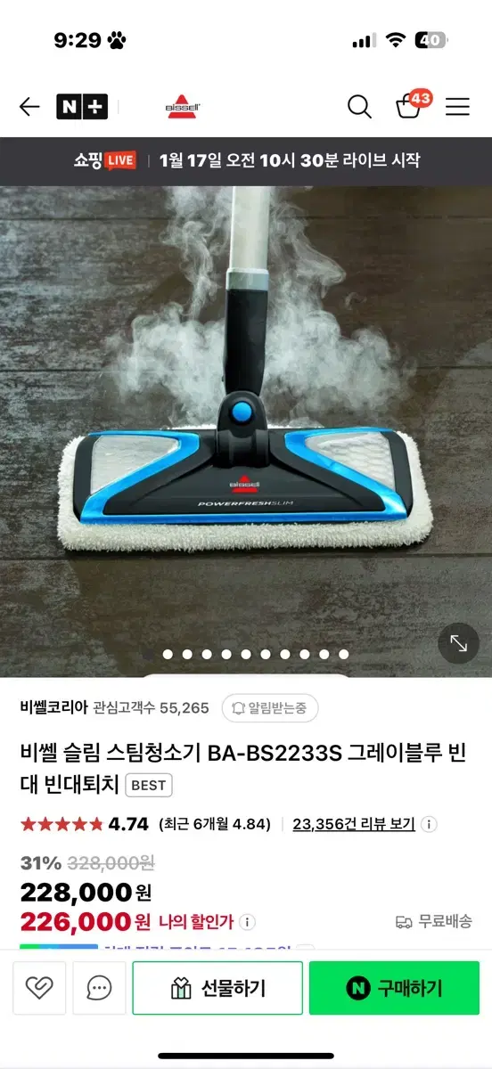 비쎌 스팀 청소기