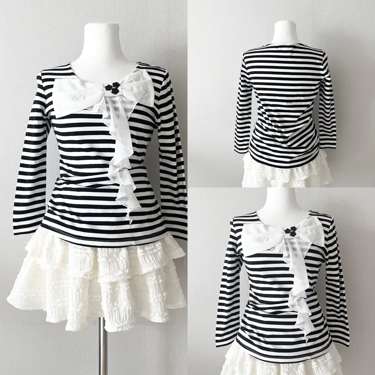 black&white stripe ribbon top