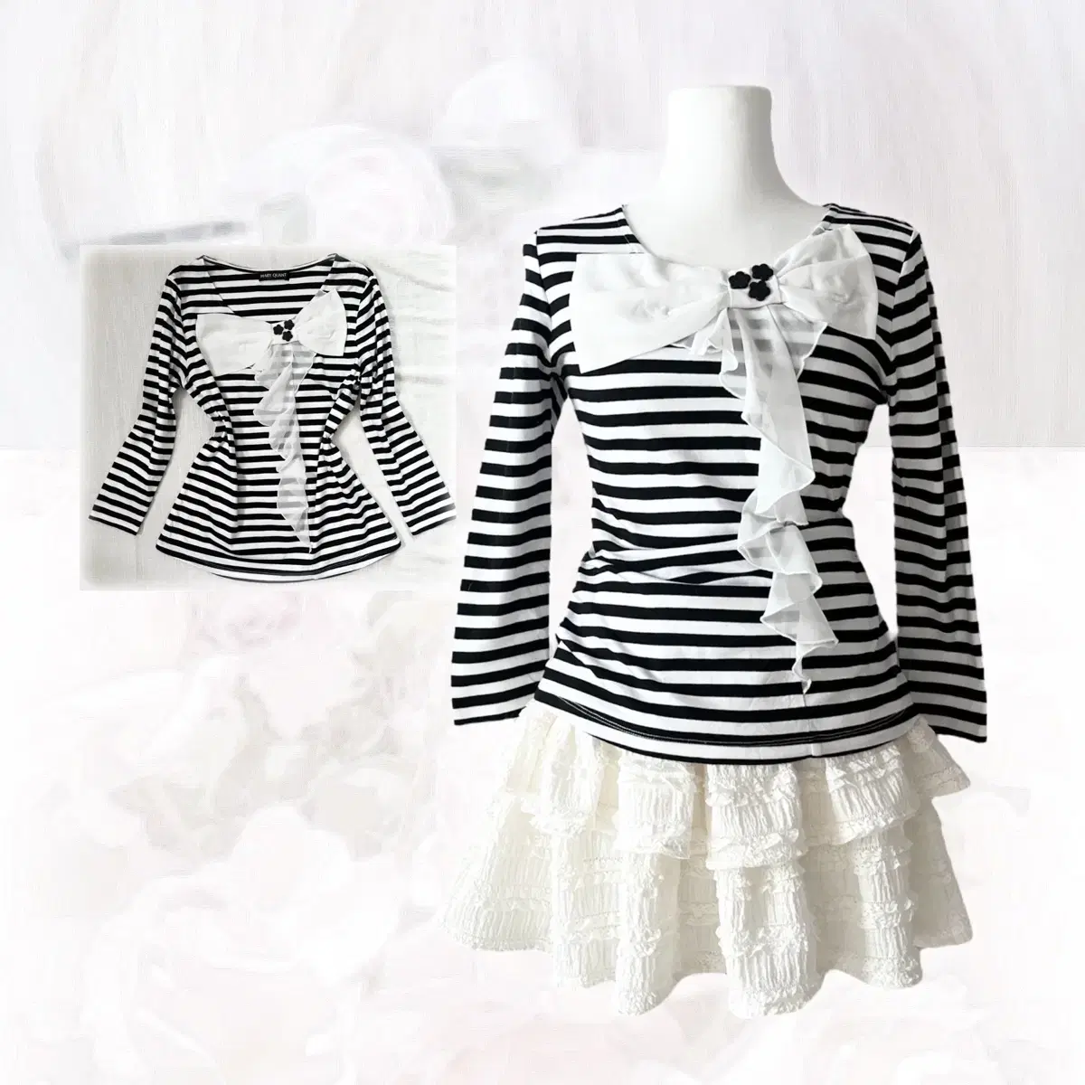 black&white stripe ribbon top