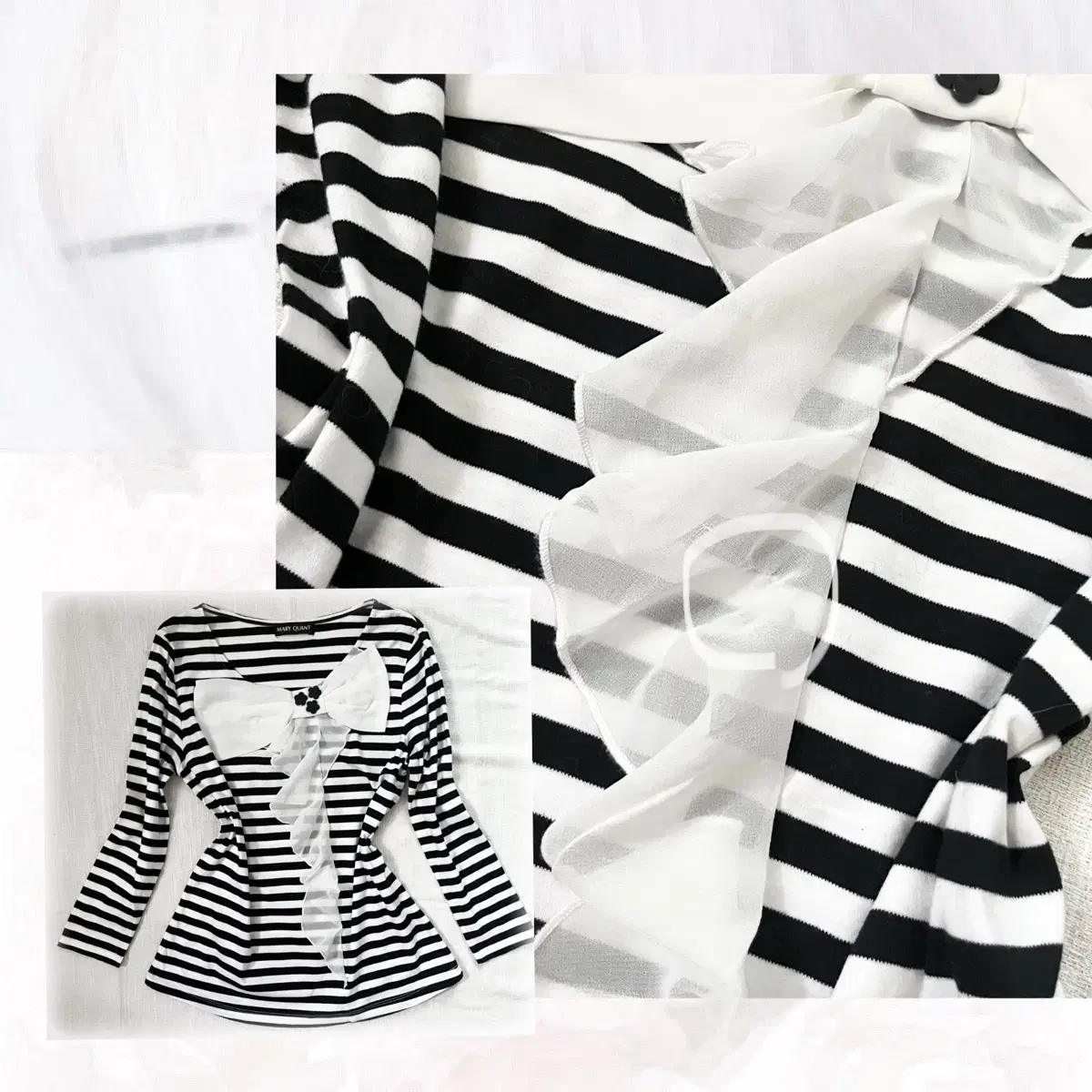 black&white stripe ribbon top