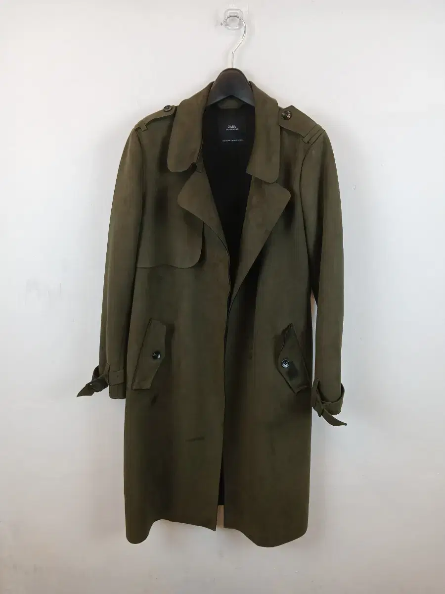 ZARA  OUTERWEAR 스웨이드 롱카키코트 S 55-66 새제품급