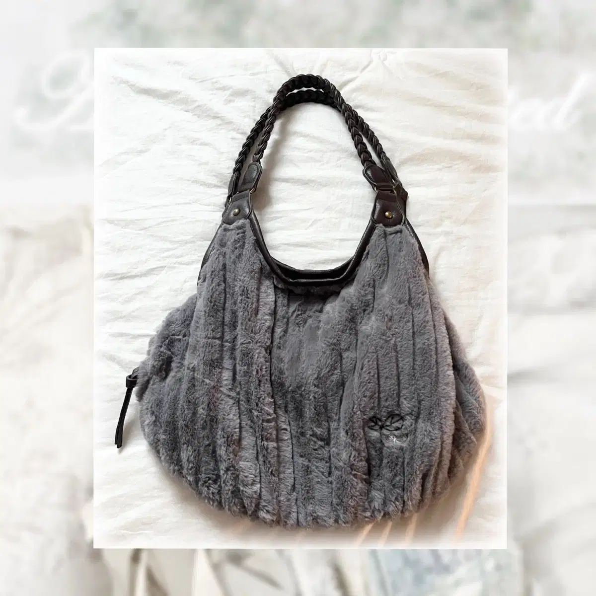 gray fur shoulder bag