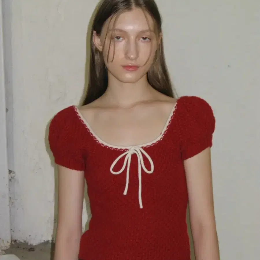 시눈 PUFF HALF KNIT TOP (RED)