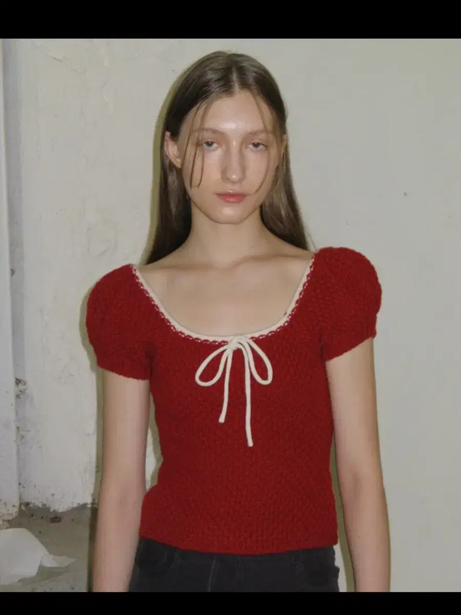 시눈 PUFF HALF KNIT TOP (RED)