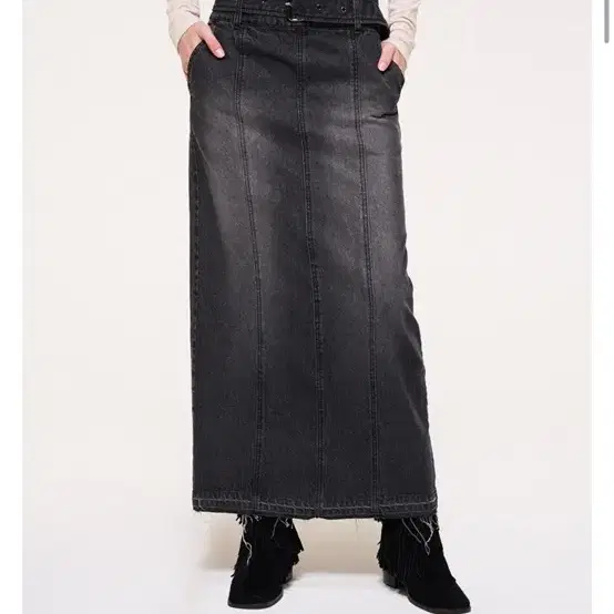 에트몽 Wide Belt Long Denim Skirt 롱데님스커트