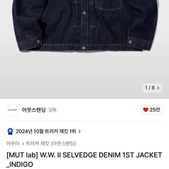 아웃스탠딩 W.W. Il SELVEDGE DENIM 1ST JACKET