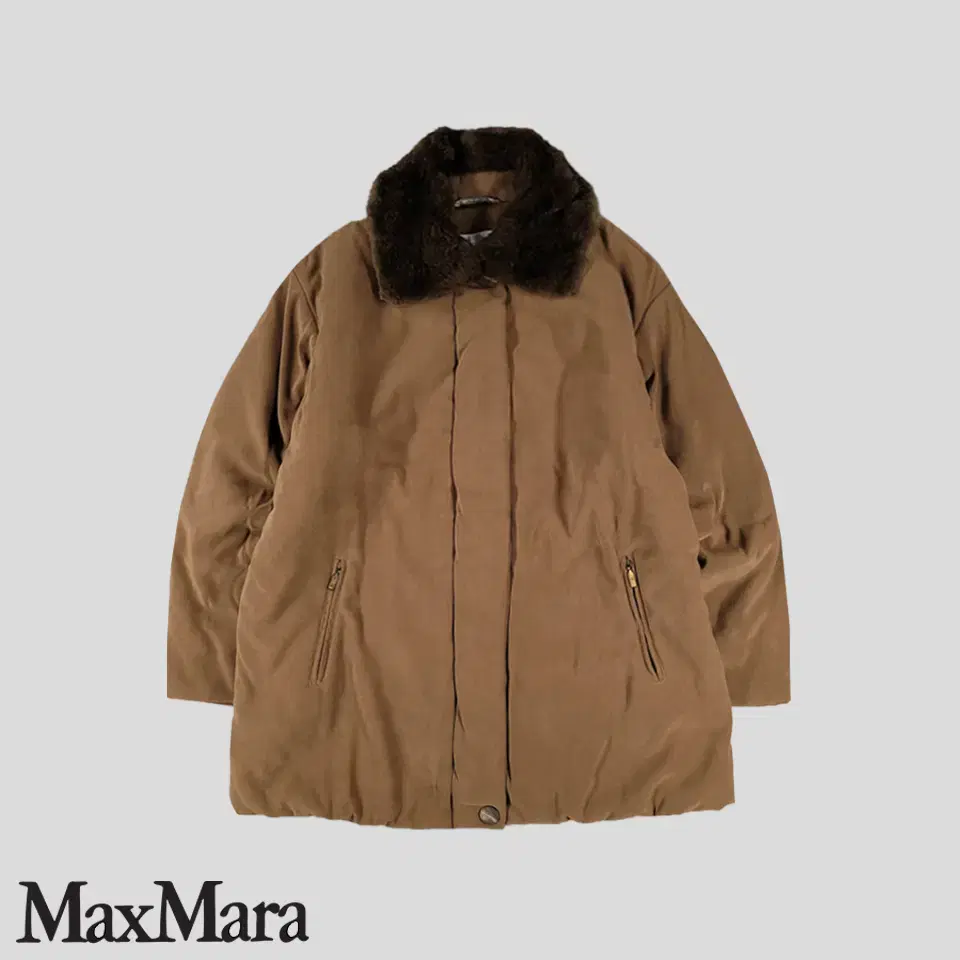 MAXMARA 막스마라 브라운 히든지퍼 퍼 카라넥 올드머니 패디드 폴리