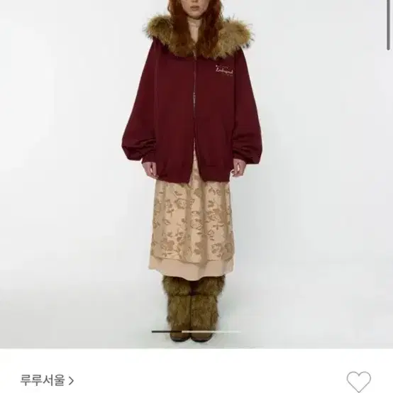 (새상품) 루루서울 fur logo hoodie 퍼후드집업 wine