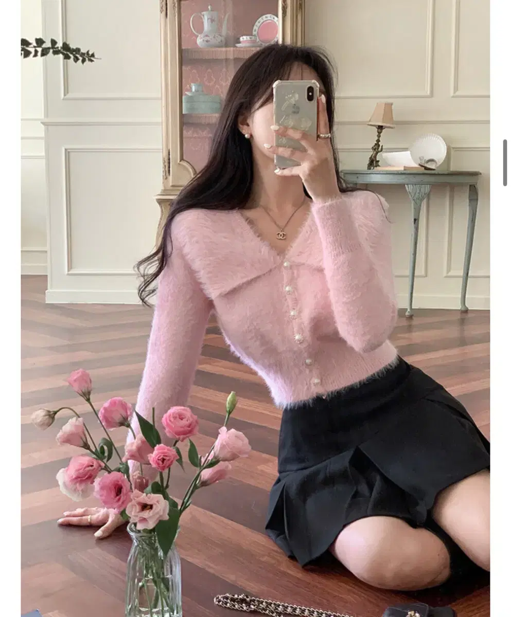 세컨드세컨 비코비카라진주퍼 cardigan 팝니당:)