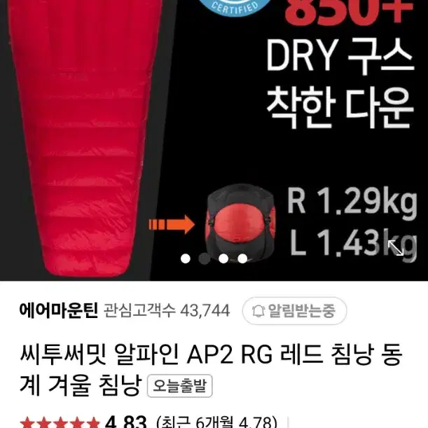 씨투써밋 SEATOSUMMIT 알파인 AP2 RG 레드 침낭