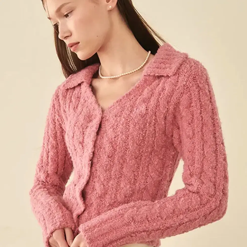 론론 Boucle Alpaca Knit Cardigan Pink