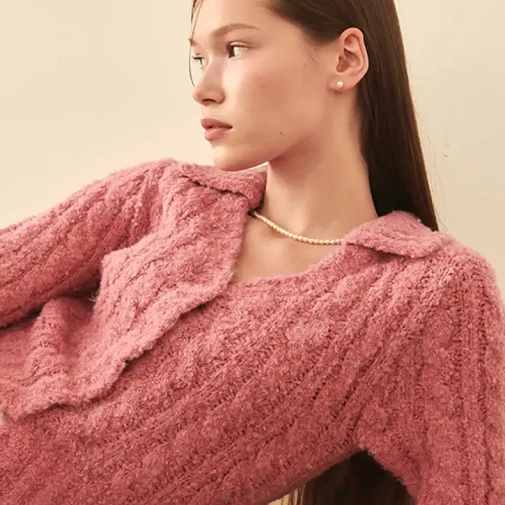 론론 Boucle Alpaca Knit Cardigan Pink