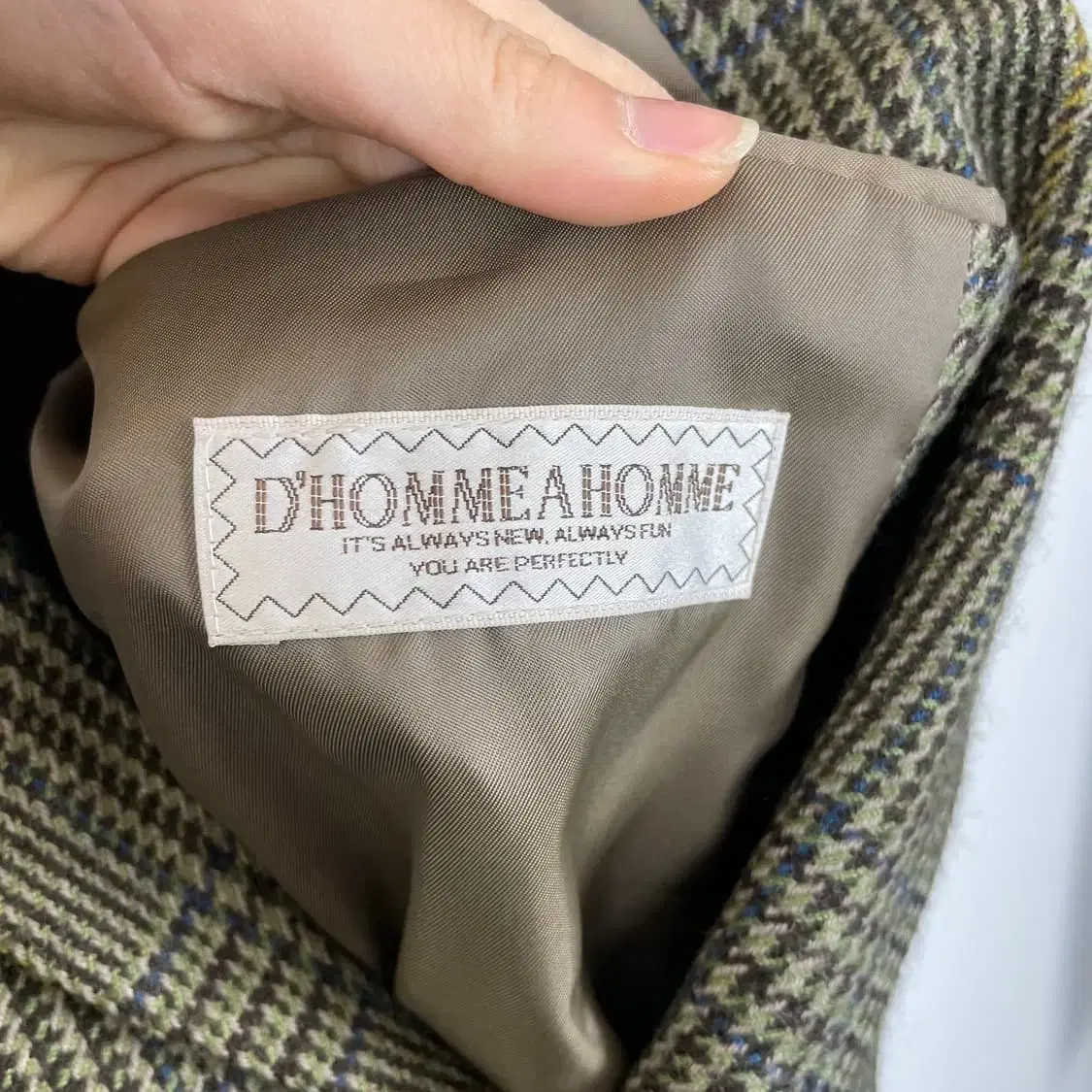 D'HOMME 카키 글렌체크 블레이져