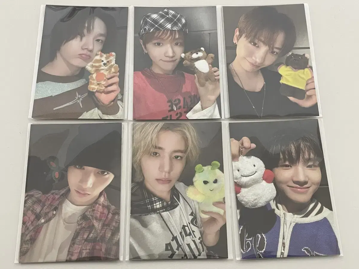 photocard, a keyring with a doll on it, for sale! Boynextdoor, a pop-up cat, named Peppermint, a baby in a three-piece suit, Han, a baby in a hoodie, and a baby named Lee