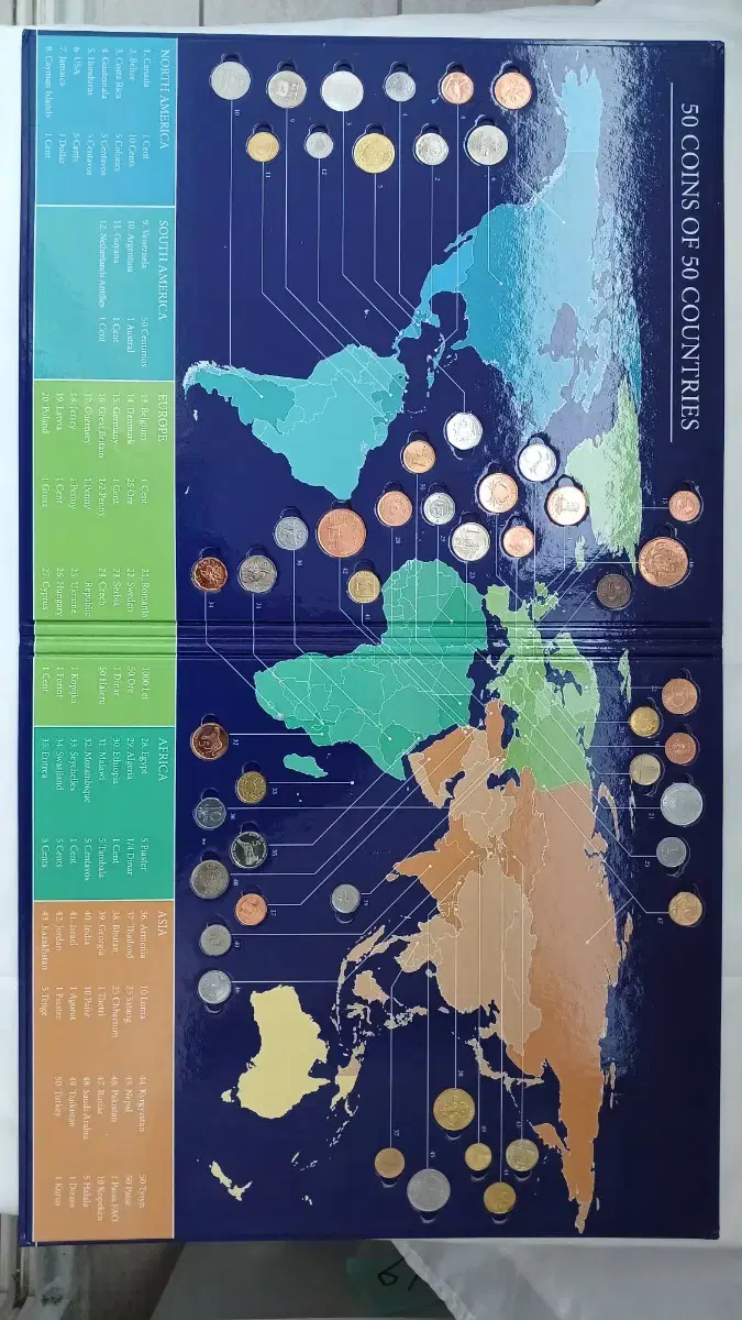 세계 50개국 50개 실제 동전 코인 세트 & 코인북