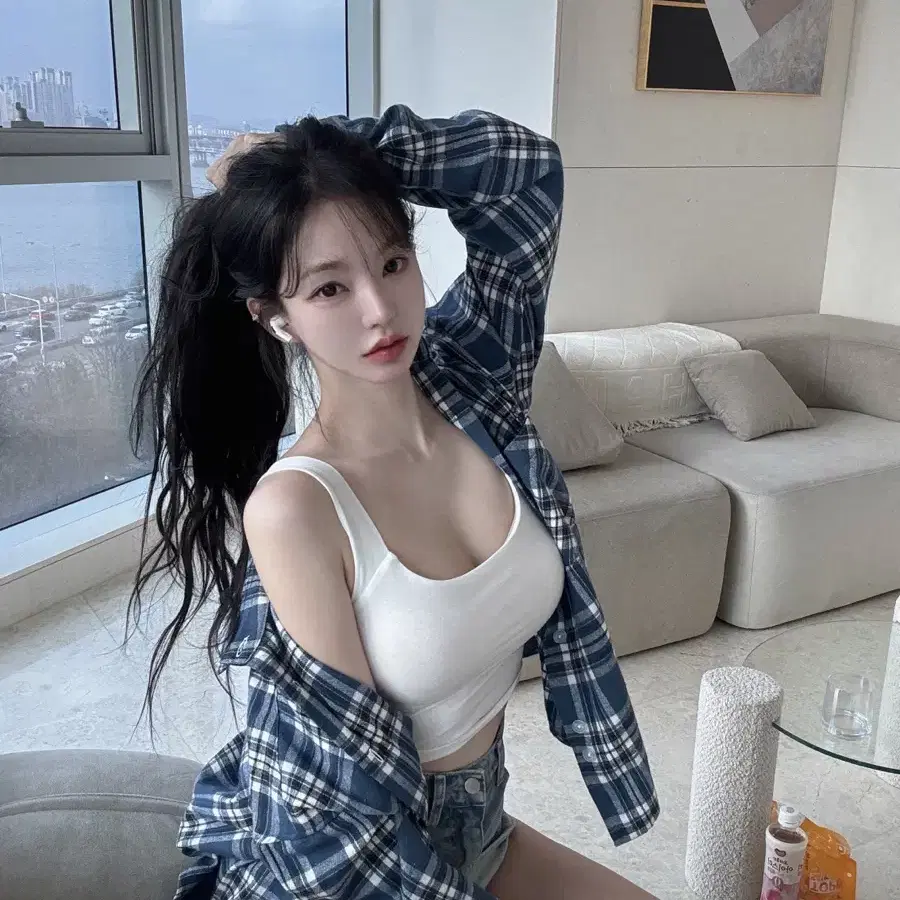 카인다미 옆가슴 볼륨 스퀘어넥 캡나시 화이트