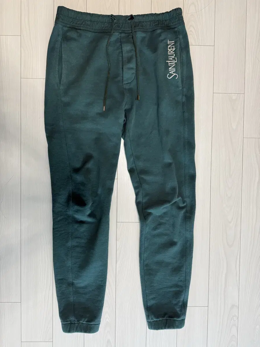 Saint Laurent logo embroidered fleece jogger pants size S green