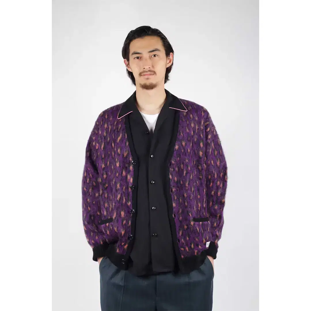 WACKO MARIA LEOPARD MOHAIR CARDIGAN