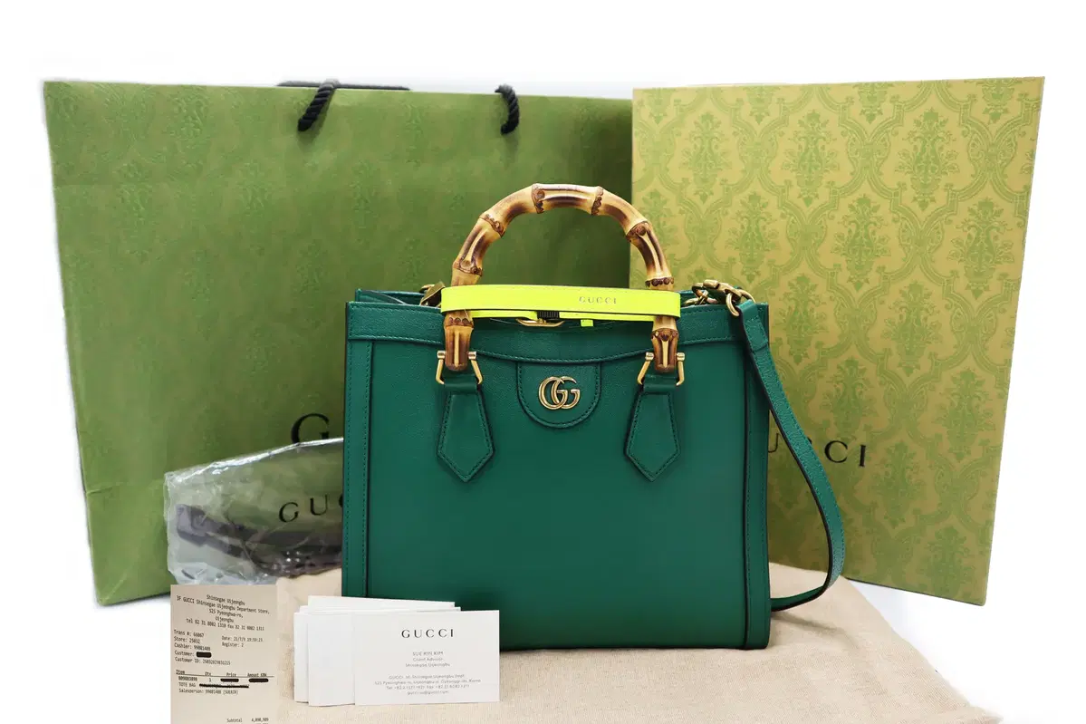 Gucci(구찌) 660195 에메랄드 그린 다이애나 뱀부 스몰 토트백