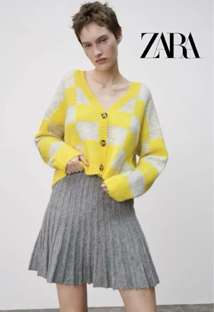 zara 자라 체크 니트 가디건 S