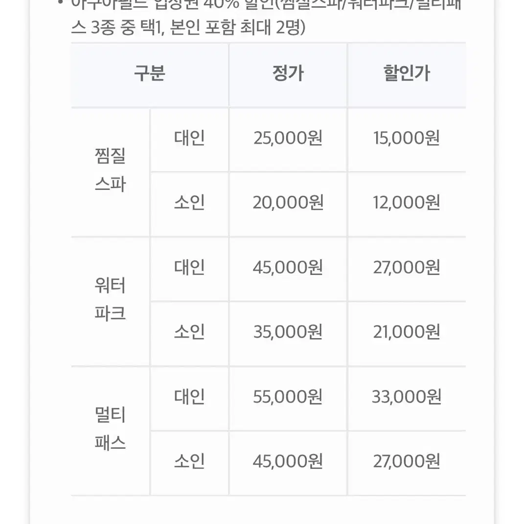 아쿠아필드 40% 할인쿠폰 (최대 2인)