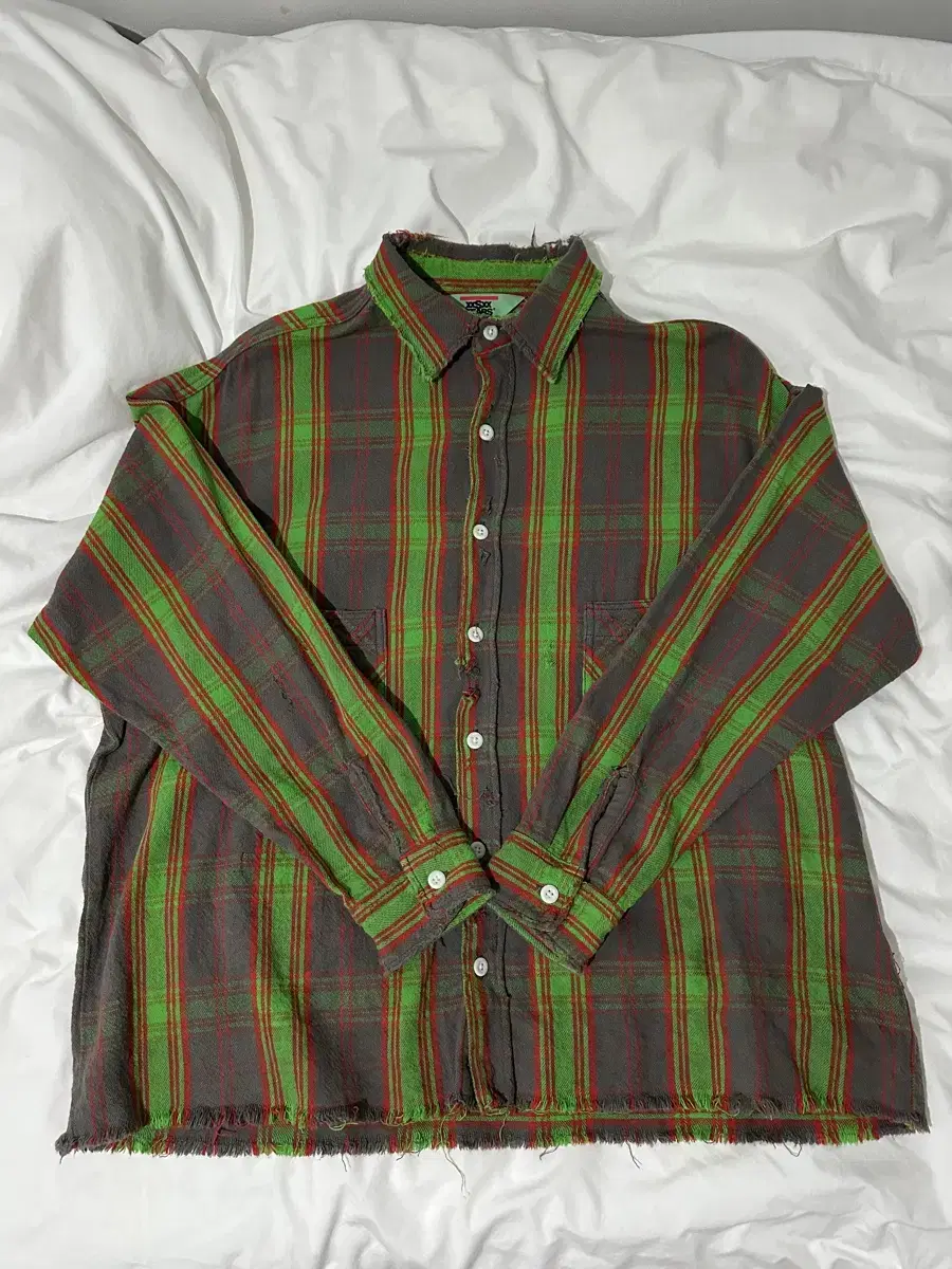 [M] Saint Michael Denim Tears Check Flannel Shirt