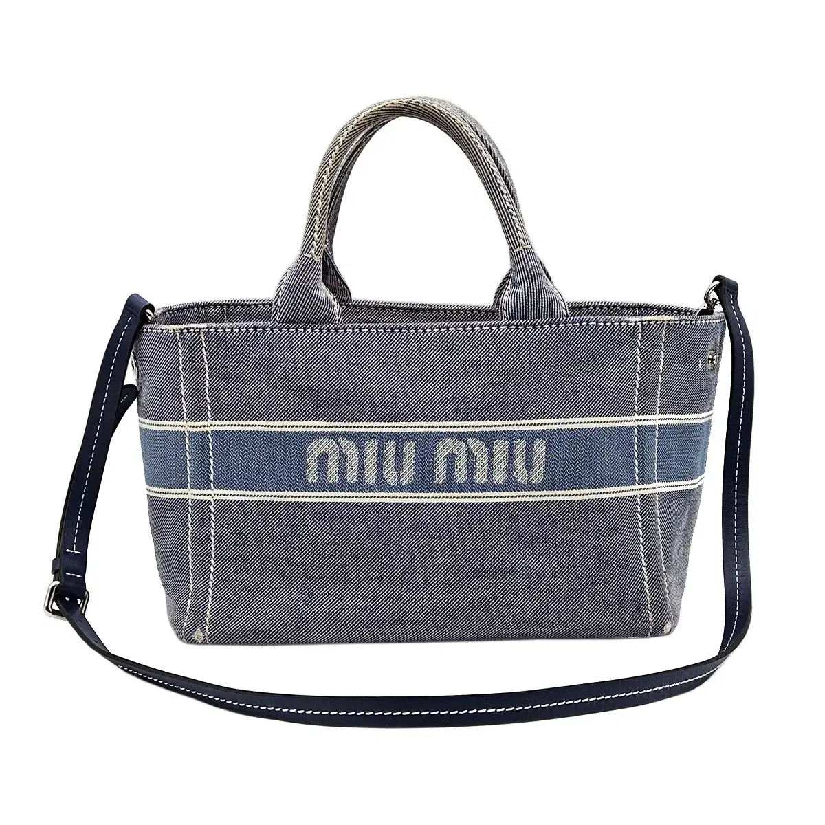 미우미우 Miu Miu 5BA219 블루 데님 자가드 로고 2WAY