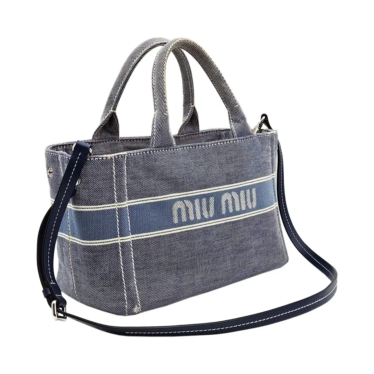 미우미우 Miu Miu 5BA219 블루 데님 자가드 로고 2WAY