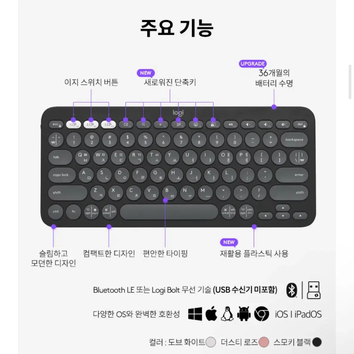 로지텍 무선 블루투스 키보드 K380S 파우치 세트