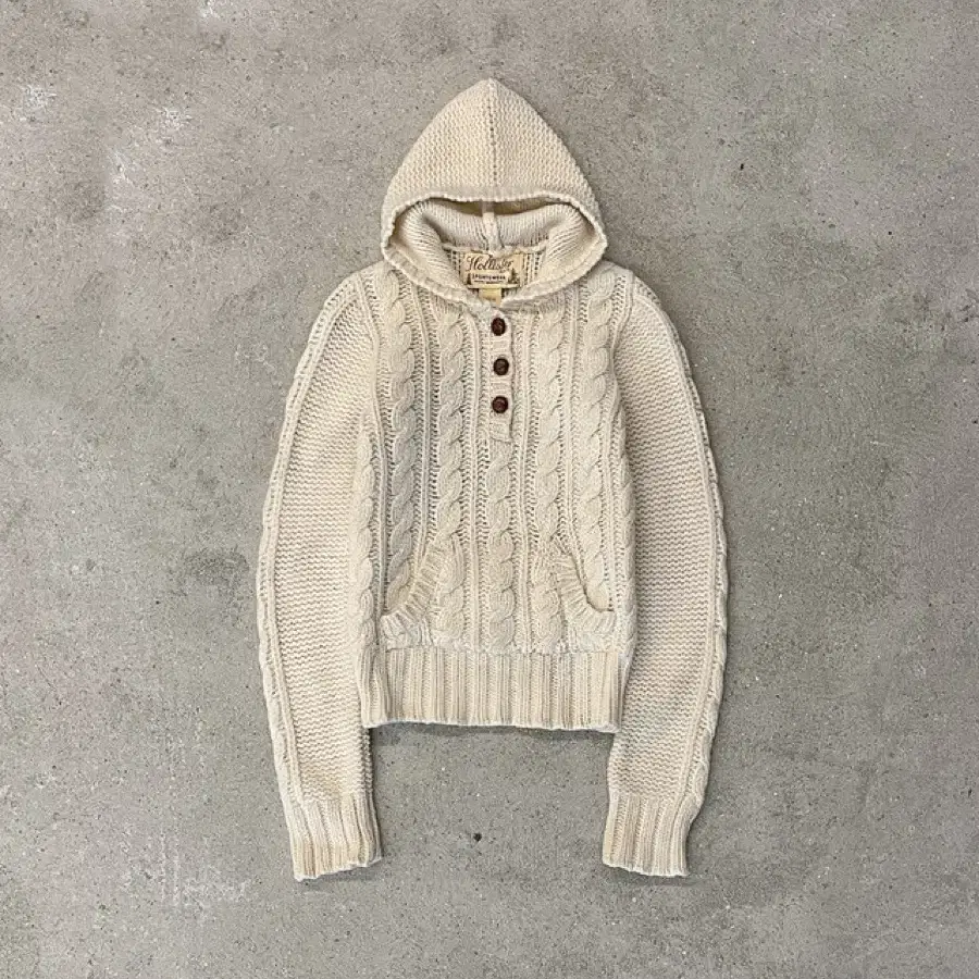 Cable Hooded Pocket Button Sweater