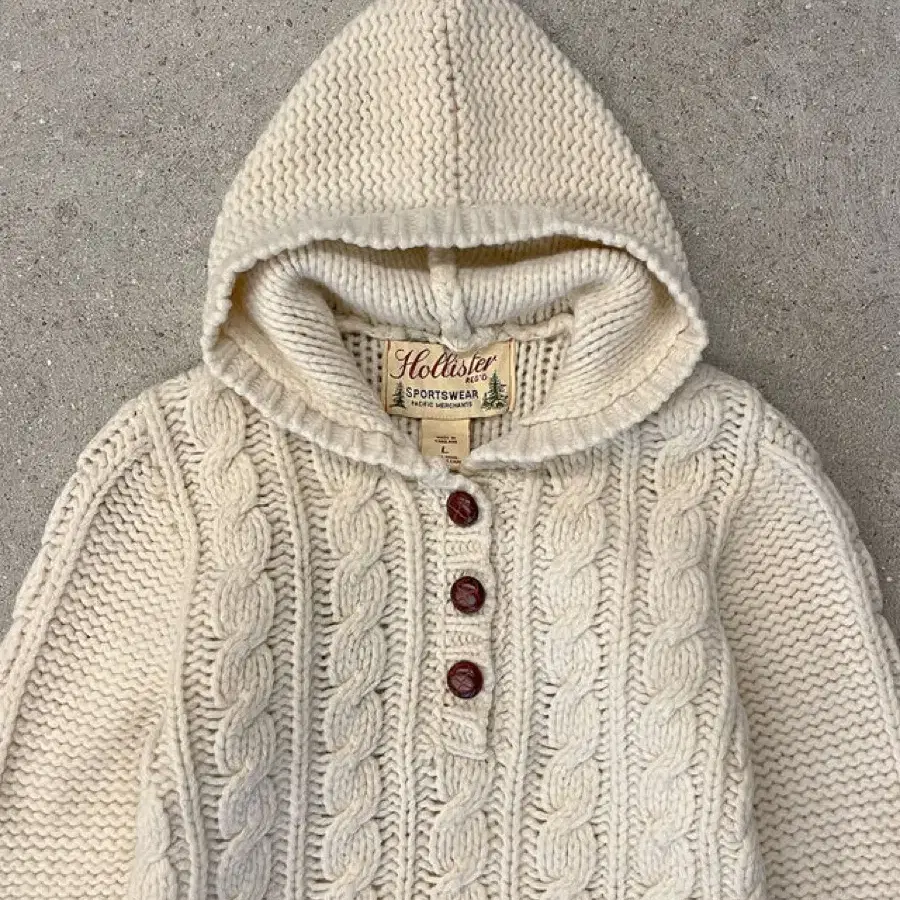 Cable Hooded Pocket Button Sweater