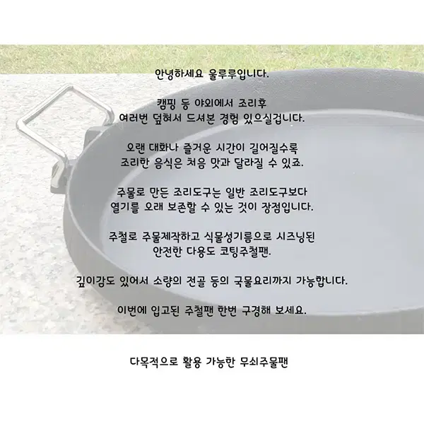 캠핑 원형 코팅주철팬 양손잡이 식물성 시즈닝 그리들 미개봉 새상품