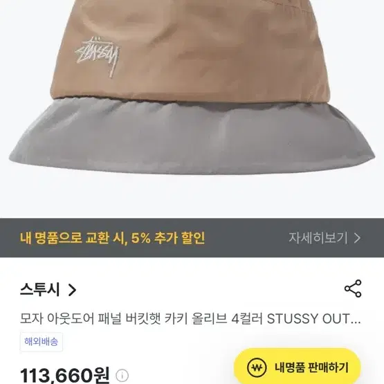 stussy 스투시 아웃도어 패널 버킷햇 카키 (L-XL)