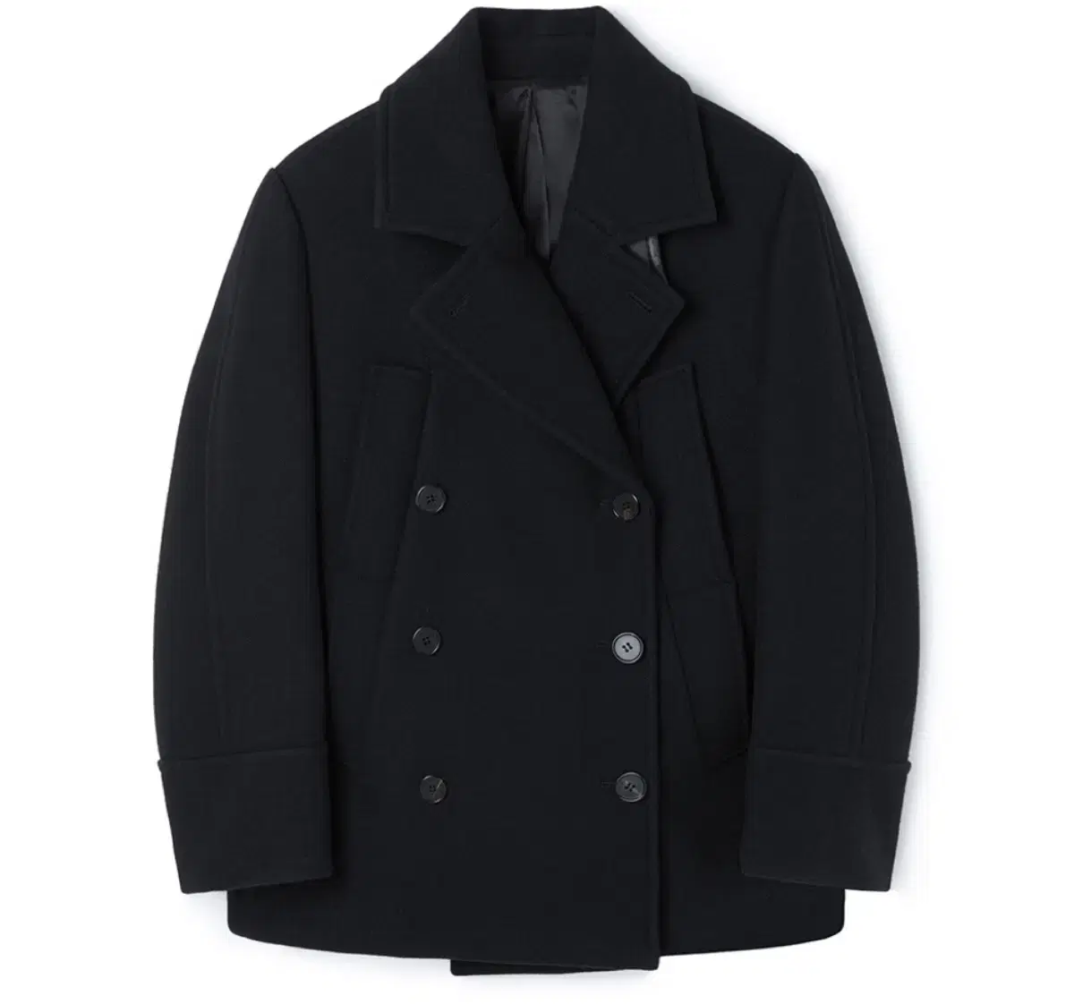 문선 2-Way Double Pocket Pea Coat [Black]