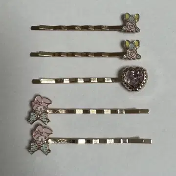 [레어] 마이멜로디 플랫 하트 헤어핀 리본 골드 5세트