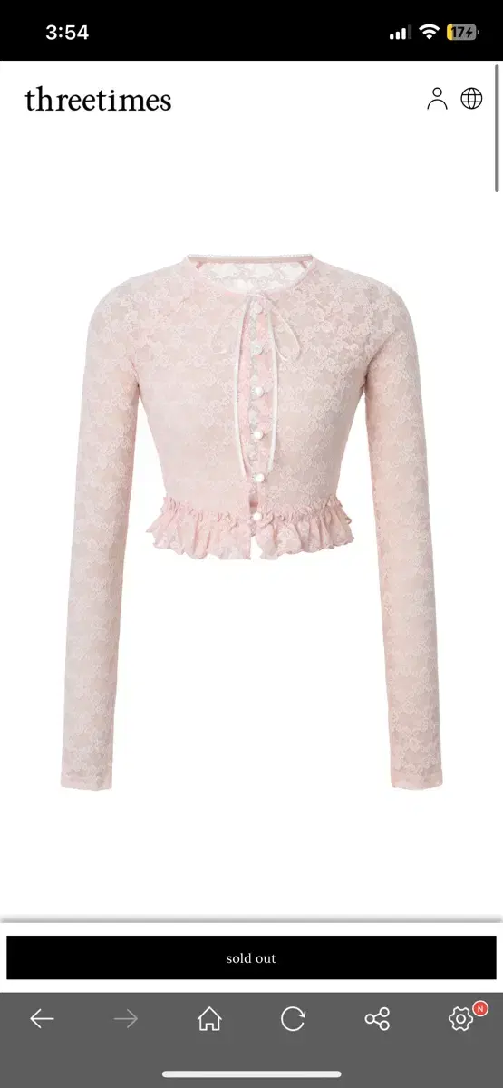 쓰리타임즈Peony lace cardigan