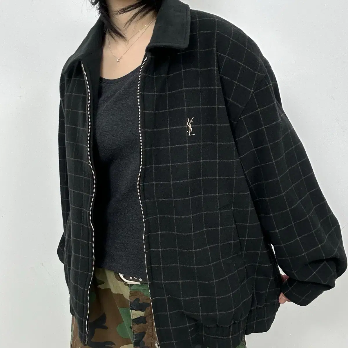 (무료배송) 1990s YSL 입생로랑 울 블루종 자켓