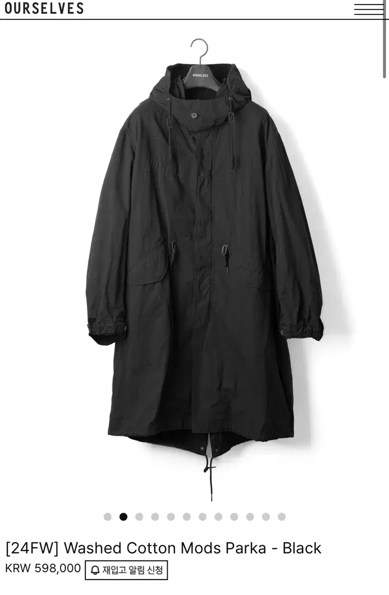 New Product) Our Selves 24FW Washed Cotton Moz Parka Black One Size