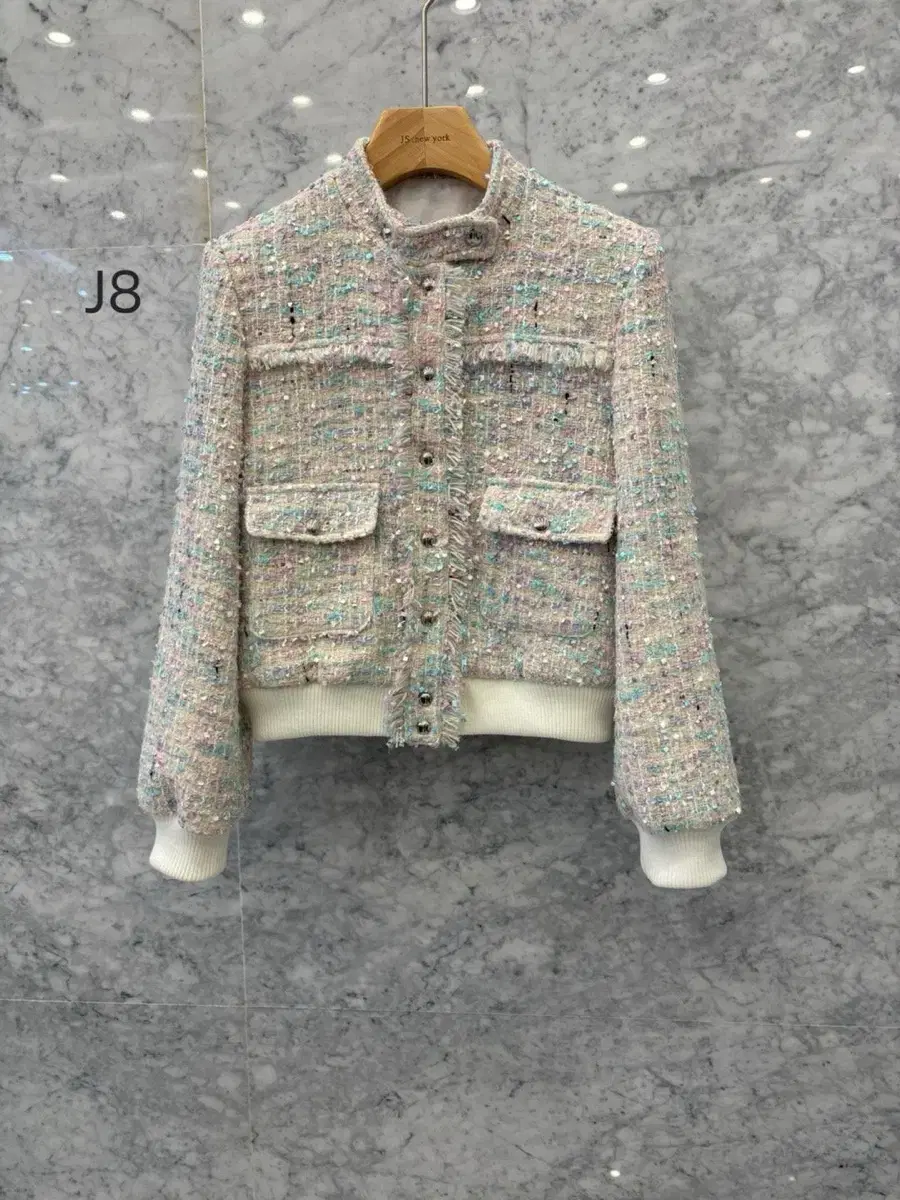 JS New York Style New 2025 S/S Color-blocked Pocket Seaborough Tweed Jacket