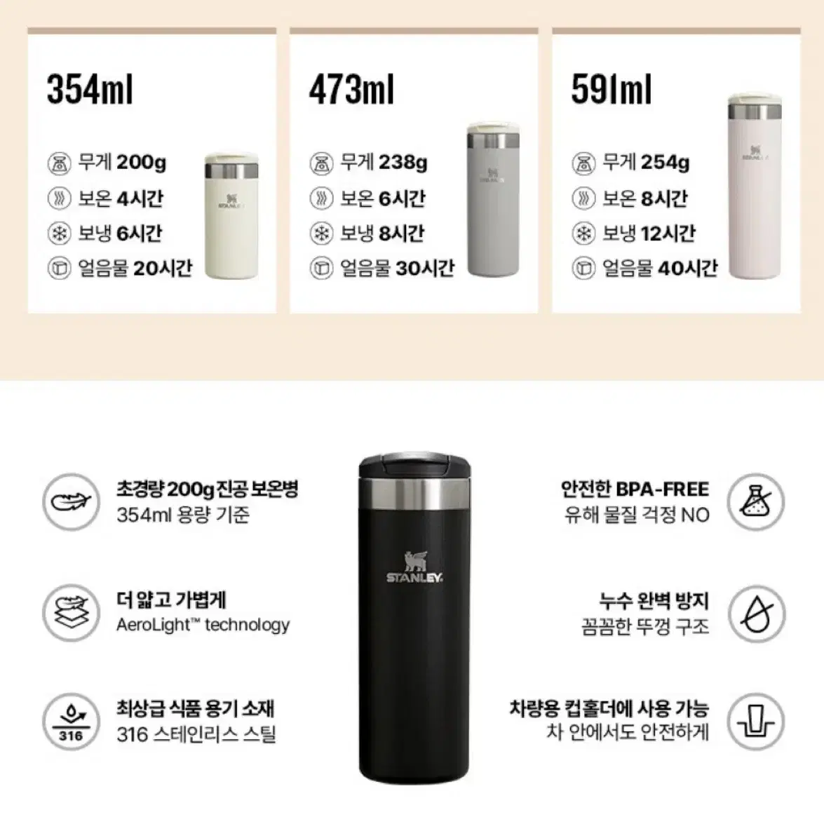 스탠리 에어로라이트 텀블러 354ml